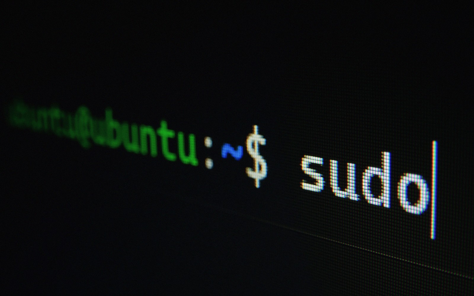 Close-up of a terminal screen showing an Ubuntu prompt with the sudo command typed